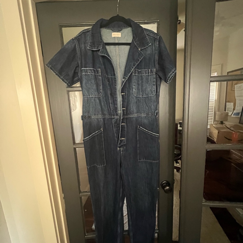 Denim Jumpsuit with Short Sleeves